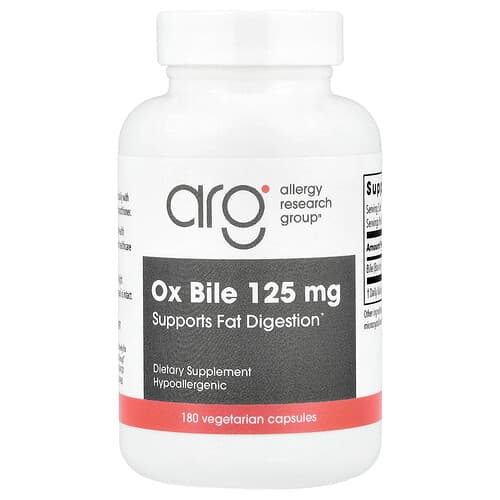 Allergy Research Group, Ox Bile, 125 mg, 180 Vegetarian Capsules