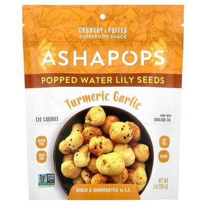 AshaPops, Popped Water Lily Seeds, Turmeric Garlic, 1 oz (28 g)