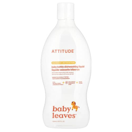 ATTITUDE, Baby Leaves™, Baby Bottle Dishwashing Liquid, Pear Nectar, 23.7 fl oz (700 ml)