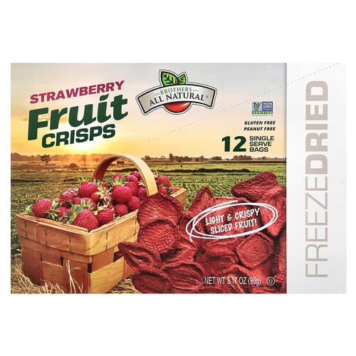Brothers-All-Natural, Fruit Crisps, Strawberry, 12 Single-Serve Bags, 0.26 oz (7.5 g) Each