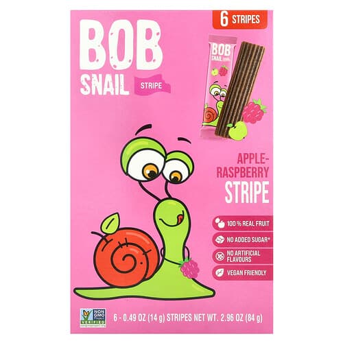 Bob Snail, Fruit Stripe, Apple-Raspberry, 6 Count, 0.49 oz (14 g) Each