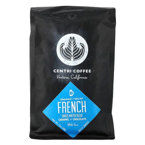 Centri Coffee, Organic French, Whole Bean, Decaf, Caramel + Chocolate, 12 oz (340 g)