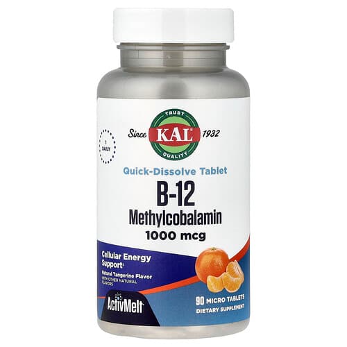 KAL, B-12 Methylcobalamin, Natural Tangerine, 1,000 mcg, 90 Micro Tablets