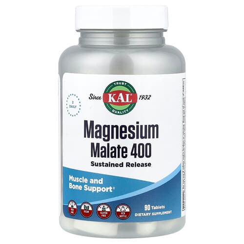 KAL, Magnesium Malate 400, 90 Tablets (200 mg per Tablet)