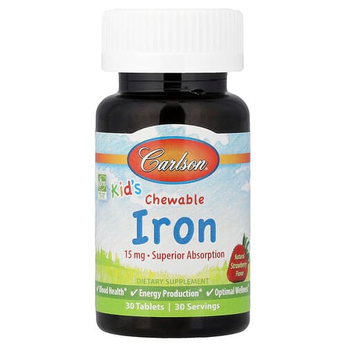Carlson, Kid's Chewable Iron, Natural Strawberry, 15 mg, 30 Tablets