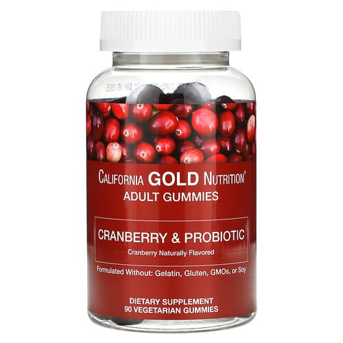 California Gold Nutrition, Cranberry & Probiotic Gummies with Cranberry Concentrate, Fructooligosaccharides and Bacillus coagulans, Natural Cranberry,