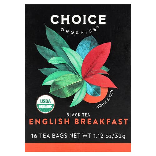 Choice Organics, Black Tea, English Breakfast, 16 Tea Bags, 1.12 oz (32 g)