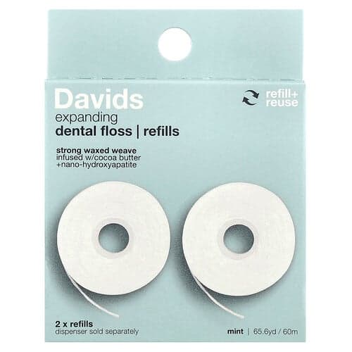 Davids, Expanding Dental Floss, Refills, Mint, 2 Count, (32.8 yd / 30 m) Each