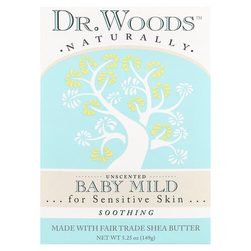 Dr. Woods, Baby Mild Bar Soap, Sensitive Skin, Unscented, 5.25 oz (149 g)