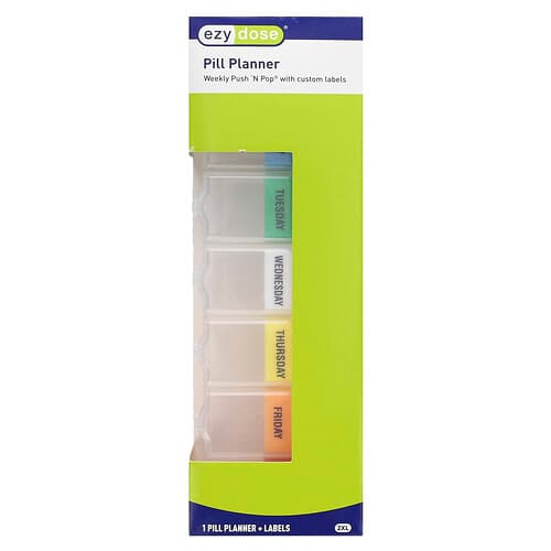 Ezy Dose, Weekly Push 'N Pop Pill Planner with Labels, 2XL, 1 Count