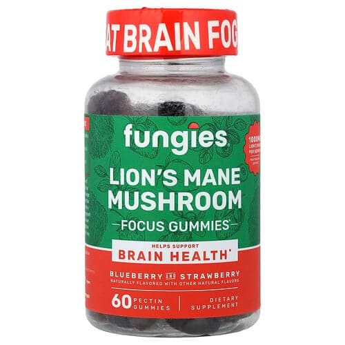 Fungies, Lion's Mane Mushroom Focus Gummies, Blueberry and Strawberry, 60 Pectin Gummies