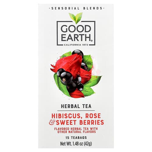 Good Earth Teas, Sensorial Blends, Herbal Tea, Hibiscus, Rose & Sweet Berries, 15 Teabags, 1.48 oz (42 g)
