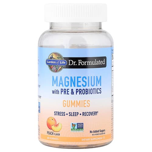 Garden of Life, Magnesium with Pre & Probiotics Gummies, Peach, 60 Gummies