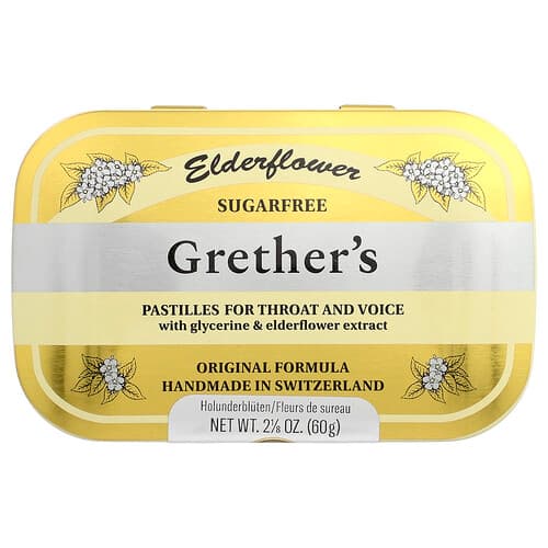 Grether's Pastilles, For Throat and Voice, Sugar Free, Elderflower, 24 Pastilles