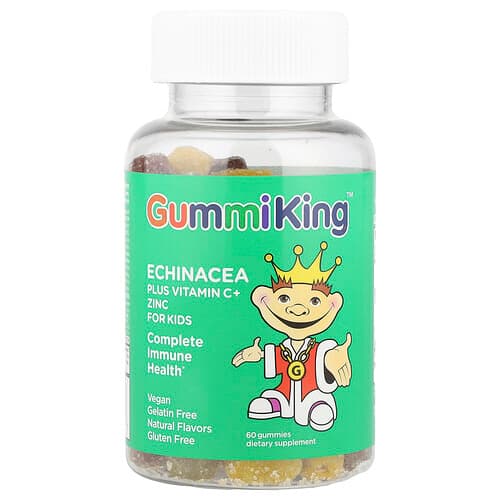 GummiKing, Echinacea Plus Vitamin C+ Zinc for Kids, Strawberry, Orange, Lemon, Grape, Cherry and Grapefruit, 60 Gummies