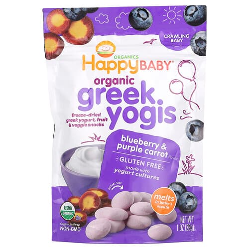 Happy Family Organics, Happy Baby®, Organic Greek Yogis, Crawling Baby, Blueberry & Purple Carrot, 1 oz (28 g)