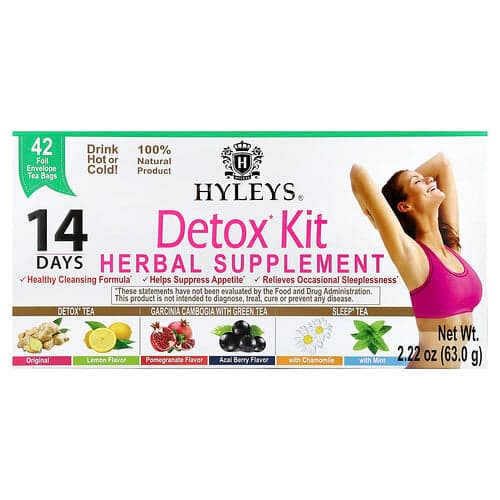 Hyleys Tea, 14 Days Detox Kit, Assorted, 42 Foil Envelope Tea Bags, 2.22 oz (63 g)