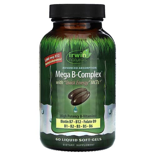 Irwin Naturals, Mega B-Complex with Quick Energy MCT's, 60 Liquid Soft-Gels