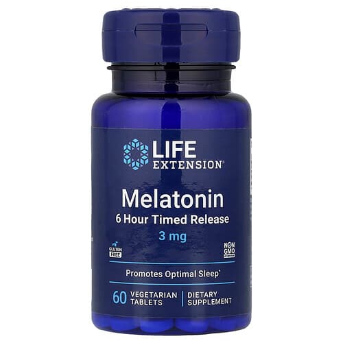 Life Extension, Melatonin, 6 Hour Timed Release, 3 mg, 60 Vegetarian Tablets