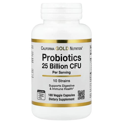 California Gold Nutrition, Probiotics with Lactobacillus acidophilus, Bifidobacterium lactis, Lactobacillus plantarum, and Lactobacillus casei, 10