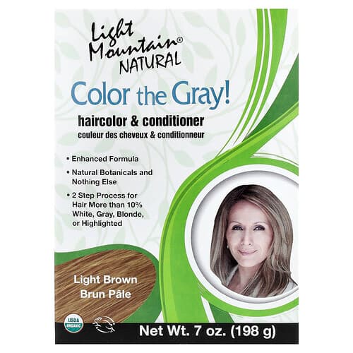 Light Mountain, Color the Gray! Natural Hair Color & Conditioner, Light Brown, 7 oz (198 g)