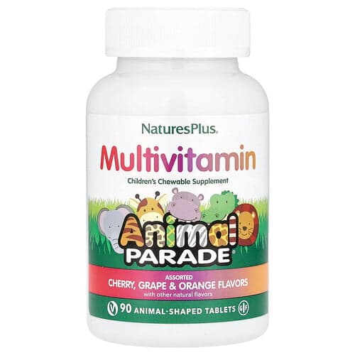NaturesPlus, Animal Parade®, Children's Chewable Multivitamin, Cherry, Grape & Orange, 90 Animal-Shaped Tablets