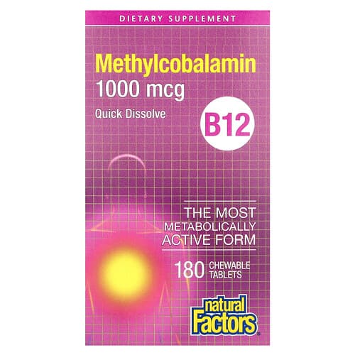 Natural Factors, B12, Methylcobalamin, 1,000 mcg, 180 Chewable Tablets