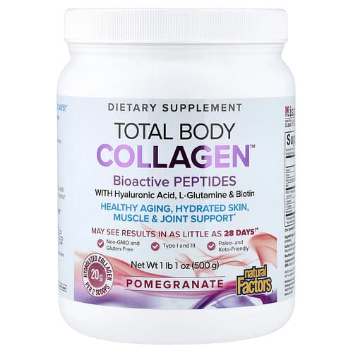 Natural Factors, Total Body Collagen™, Bioactive Peptides, Pomegranate, 1 lb 1 oz (500 g)