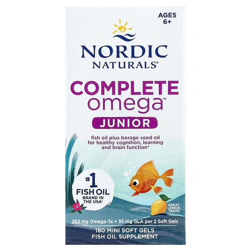 Nordic Naturals, Complete Omega™ Junior, Ages 6+, Lemon, 180 Mini Soft Gels