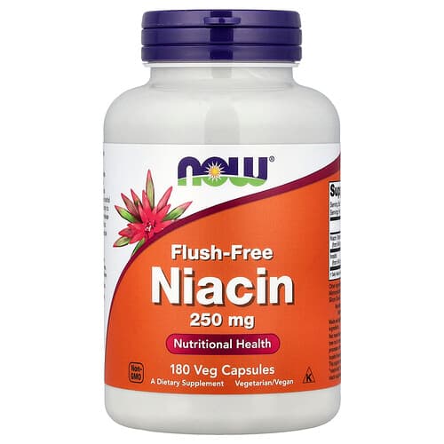 NOW Foods, Flush-Free Niacin, 250 mg, 180 Veg Capsules