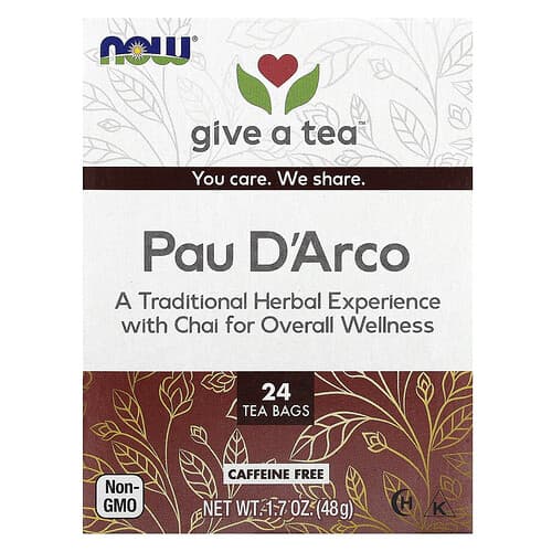 NOW Foods, Pau D'Arco Tea, Caffeine Free, 24 Tea Bags, 1.7 oz (48 g)