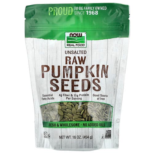 NOW Foods, Real Food, Raw Pumpkin Seeds, Unsalted, 16 oz (454 g)