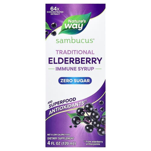 Nature's Way, Sambucus®, Traditional Immune Syrup, Zero Sugar, Elderberry, 4 fl oz (120 ml)