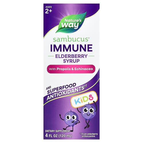 Nature's Way, Sambucus® Kids, Immune Syrup Elderberry with Propolis & Echinacea, Ages 2+, 4 fl oz (120 ml)