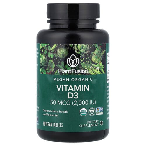 PlantFusion, Organic Vegan Vitamin D3, 50 mcg (2,000 IU), 60 Vegan Tablets