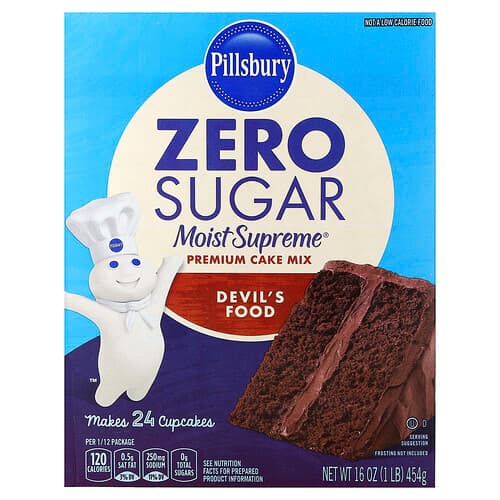Pillsbury, Zero Sugar, Moist Supreme® Premium Cake Mix, Devil's Food, 16 oz (454 g)