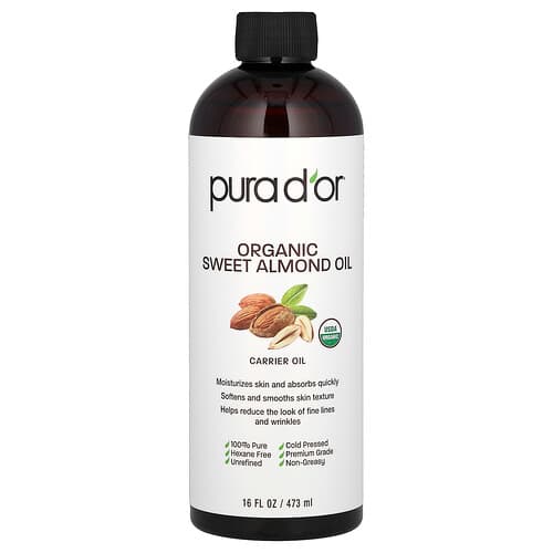 Pura D'or, Organic Sweet Almond Oil, 16 fl oz (473 ml)