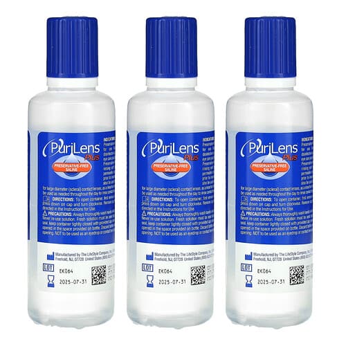 Purilens, Plus Preservative-Free Saline, 3 Bottles, 4 fl oz (120 ml) Each