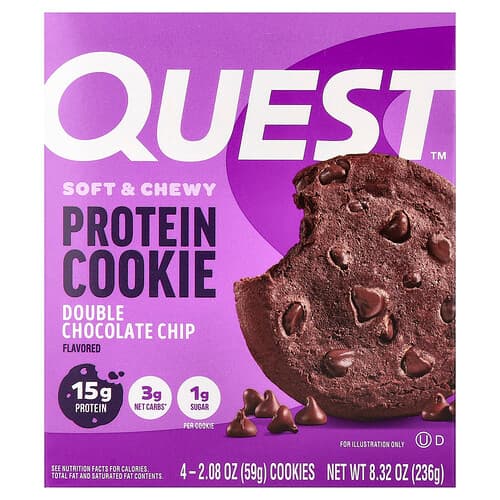 Quest Nutrition, Protein Cookie, Double Chocolate Chip, 4 Cookies, 2.08 oz (59 g) Each
