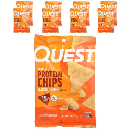 Quest Nutrition, Tortilla Style Protein Chips, Nacho Cheese, 8 Bags, 1.1 oz (32 g ) Each