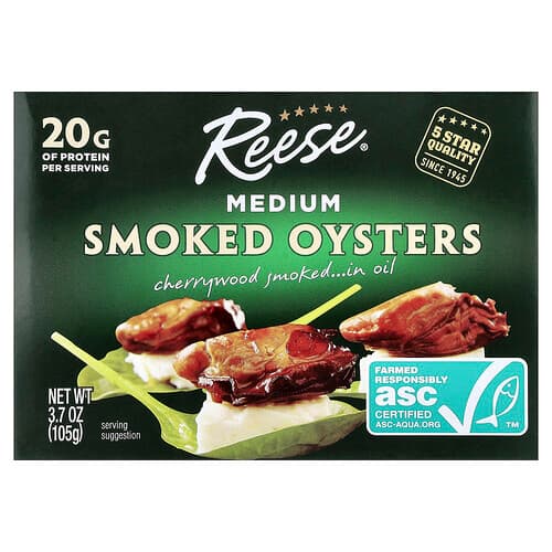 Reese, Medium Smoked Oysters, 3.7 oz (105 g)