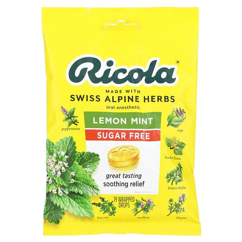 Ricola, Oral Anesthetic, Sugar Free, Lemon Mint, 1.1 mg, 19 Wrapped Drops