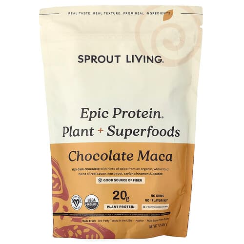 Sprout Living, Epic Protein®, Plant + Superfoods, Chocolate Maca, 1 lb (456 g)
