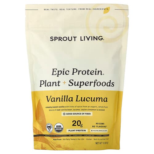 Sprout Living, Epic Protein®, Plant + Superfoods, Vanilla Lucuma, 1 lb (454 g)