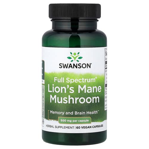 Swanson Vitamins, Full Spectrum® Lion's Mane Mushroom, 500 mg, 60 Vegan Capsules