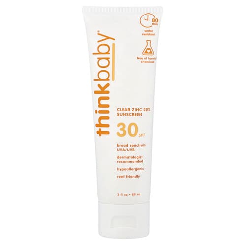 think, Thinkbaby®, Clear Zinc 20% Sunscreen, SPF 30, Fragrance Free, 3 fl oz (89 ml)
