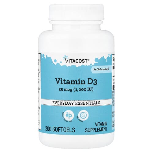 Vitacost, Vitamin D3, 25 mcg (1,000 IU), 200 Softgels