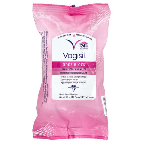 Vagisil, Odor Block® Daily Freshening Wipes, 20 Soft, Disposable Wipes