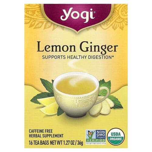 Yogi Tea, Lemon Ginger, Caffeine Free, 16 Tea Bags, 1.27 oz (36 g)