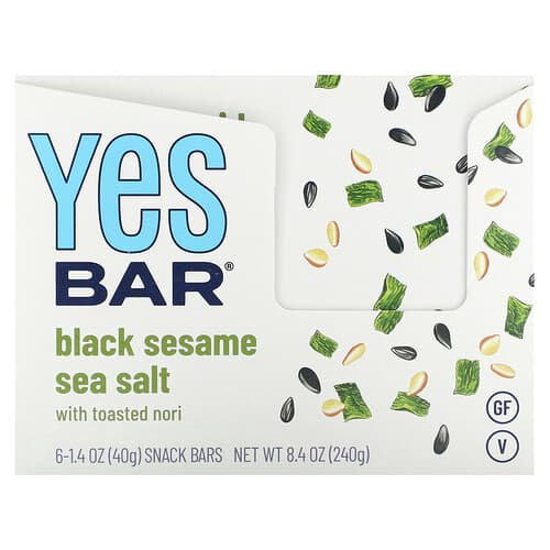 Yes Bar, Snack Bar, Black Sesame Sea Salt With Toasted Nori, 6 Bars, 1.4 oz (40 g) Each